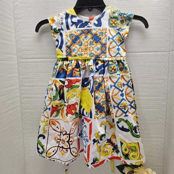 Bognar & Poccolini Girls Summer Whimsical Dress Lined Floral Lemon Cotton 2 Y